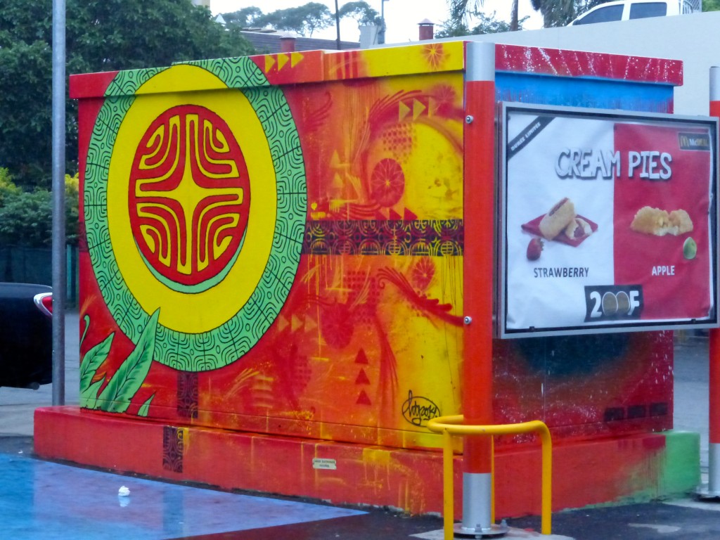 McDonalds Advertisement Embedded In The Back Side of  'Tahiti Cyclope' - by Hell Ton John - Ono'U 2014 - Tahiti