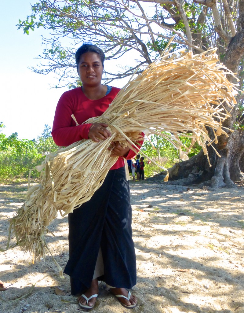 Niuatoputapu, Tonga September - October 2014 - Woman Holding Nature (Pandanus Leaves for Weaving)
