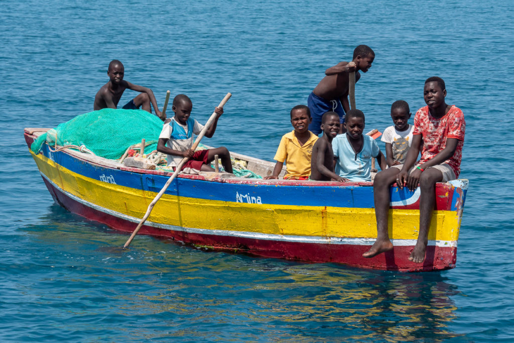 Colorful Fishing Boat Filled with Children In Bazaruto