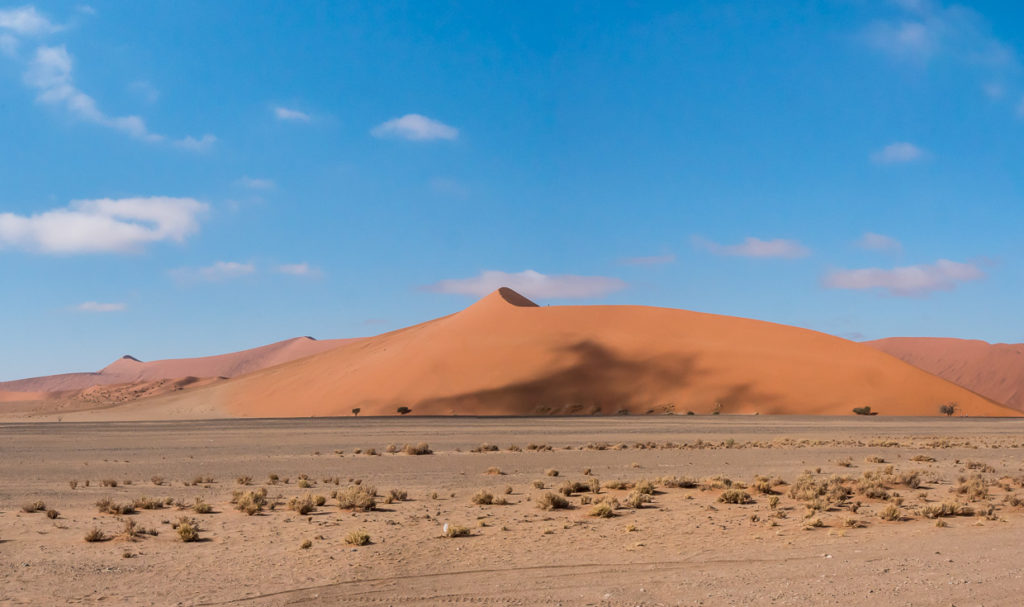 Panoramic View of Dune 45 With Shadows In Sossusvlei, Namibia