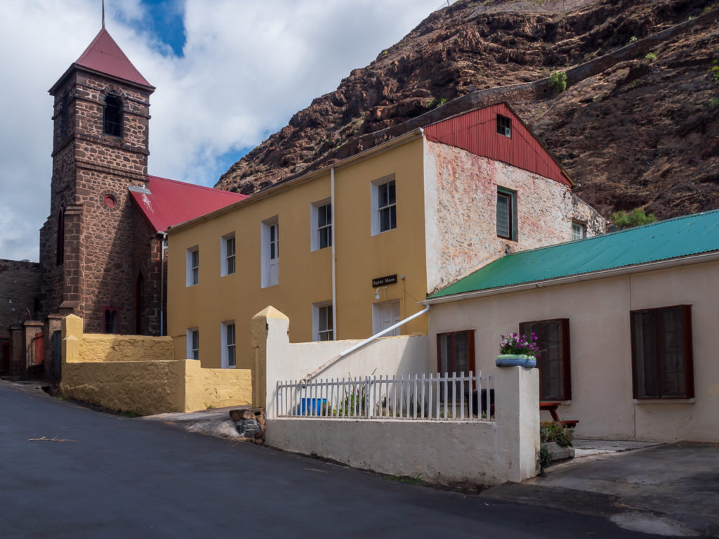 Jamestown Saint Helena street with church and immigration and police office