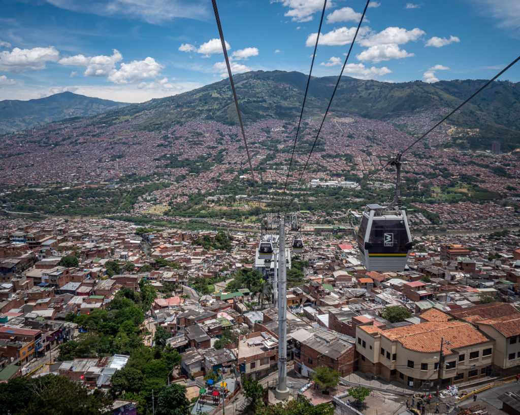Aerial View Of K Line Cable Car En Route To Acevedo Station With Medellín Below