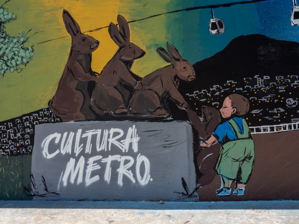 Street Artists use rabbits and child to show love for Metro Cable