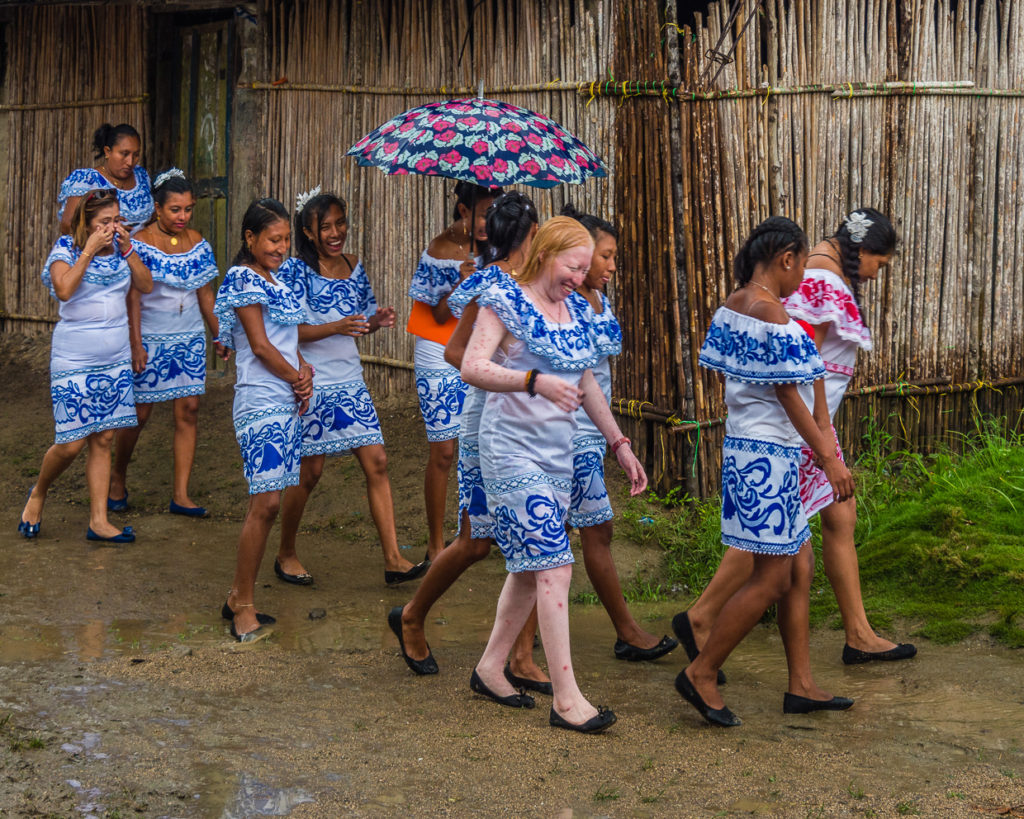 Guna Albino Woman and Friends Celebrate Panamanian Independence